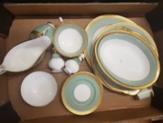 A collection of Gilt & Green patterned Paragon Dinnerwaree including gravy boat, dinner plates,