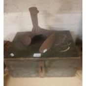 Vintage Wooden Ammunition Box & Wrought Iron Shoe Last(2)