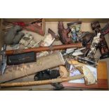 A mixed collection of Native American themed items to include novelty weapons, resin figures etc (