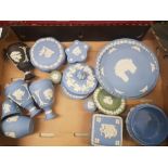 A collection of Wedgwood jasperware including vases, lidded boxes, pin trays, cabinet plates etc