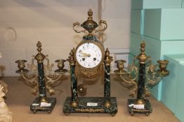 Early 20th century French marble clock three piece garniture set, movement marked 'Selsi Paris',