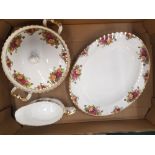 Royal Albert Old Country Roses Items to include 2 Oval Platters, 1 lidded tureen, 1 gravy boat (no