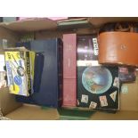 A mixed collection of items to include bound Popular Motoring Magazines, Cased Binoculars, childs