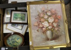 A mixed collection of framed prints together with a framed oil on canvas signed Donna Wood