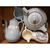A collection of Wedgwood Queensware including teapot, cream jug, water jug & similar