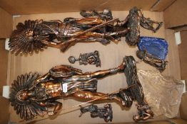 Two large Leonardo copper effect Native American figures together with a group of similar smaller