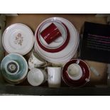 A collection of Susie Cooper to include boxed Susan Sarandon mug, burgundy trio, Talisman side and