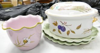 Portuguese Pottery Platters & planter together with used Royal Worcester Evesham patterned casserole