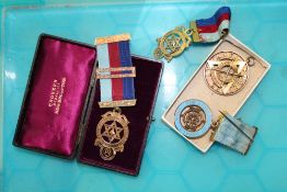 An interesting group of masonic medals, 3 hallmarked silver examples and a 9ct rose gold example (