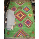 3 Native American Type Rugs together with small collection of leather cow hides.