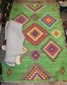 3 Native American Type Rugs together with small collection of leather cow hides.