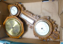 Vintage Carved Barometer / wall clock & similar damaged item (2)