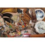 A mixed collection of Native American themed items to include horns, musical instruments, figures