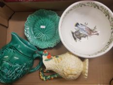 A mixed collection of items to include Embossed Clarice Cliff Jug, Wedgwood Cabbage ware jug &