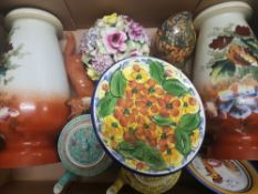 A mixed collection of items to include Victorian painted glass vases, Oriental Teapots, Beswick Fox,