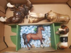 A mixed collection of items to include Boxed Matt Beswick Prancing Horse together with pottery