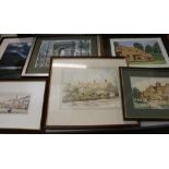 Six framed prints/watercolours with a mixed theme/subject matter (6).
