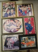 A group of six framed Beryl Cook prints, size of largest 32cm x 23cm (6).