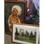 Two Large Red Indian Theme Framed Pictures(2)