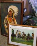 Two Large Red Indian Theme Framed Pictures(2)