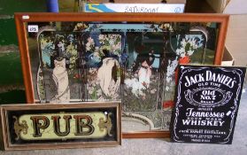 Pub advertisting Mirror similar larger item and Jack Daniels type enamel sign (3)