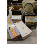 A mixed collection of items to include planter, massager, Makita saw, sprayer, cutlery set, etc