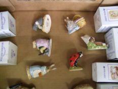 Royal Albert Beatrix potter figures Johnny town mouse with a bag, Mrs Rabbit cooking, Mr jackson,