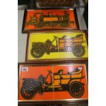 Three Maws & co framed tile plaques with transport theme