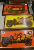 Three Maws & co framed tile plaques with transport theme