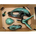 A collection of Grand River/Blue Mountain style pottery items to include large dolphin, small
