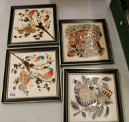 Four Maws & co framed tile plaques with birds and animals