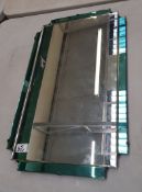 Art Deco Frameless Mirror with Green Glass Borders