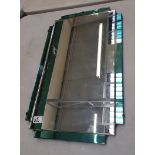 Art Deco Frameless Mirror with Green Glass Borders