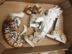 A mixed collection of items to include large Russian Tiger & Cub figures, damaged Royal Dux