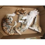 A mixed collection of items to include large Russian Tiger & Cub figures, damaged Royal Dux