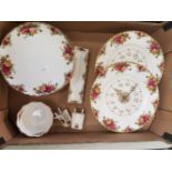 Royal Albert Old Country Roses Patterned items to include Two Wall Clocks, Cake Stand, sugar bowl