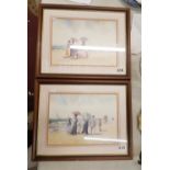 Two nicely framed A W Smith prints of Victorian beach scenes, overall size of both 51cm x 40cm