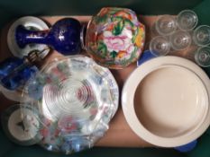 A mixed collection of ceramic and glass ware items to include Vases, vintage glasses, Wedgwood Ash