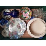 A mixed collection of ceramic and glass ware items to include Vases, vintage glasses, Wedgwood Ash