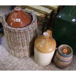 Two large Stoneware flagons with similar barrel (3)