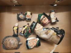 A collection of Royal Doulton Character jugs, Toby jugs & Dickens figures to include Large Churchill