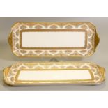 De Lamerie Fine Bone China heavily gilded Exotic Garden patterned Oblong Trays , specially made high