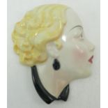 C & C branded Art Deco Pottery Wall Mask, height 18cm