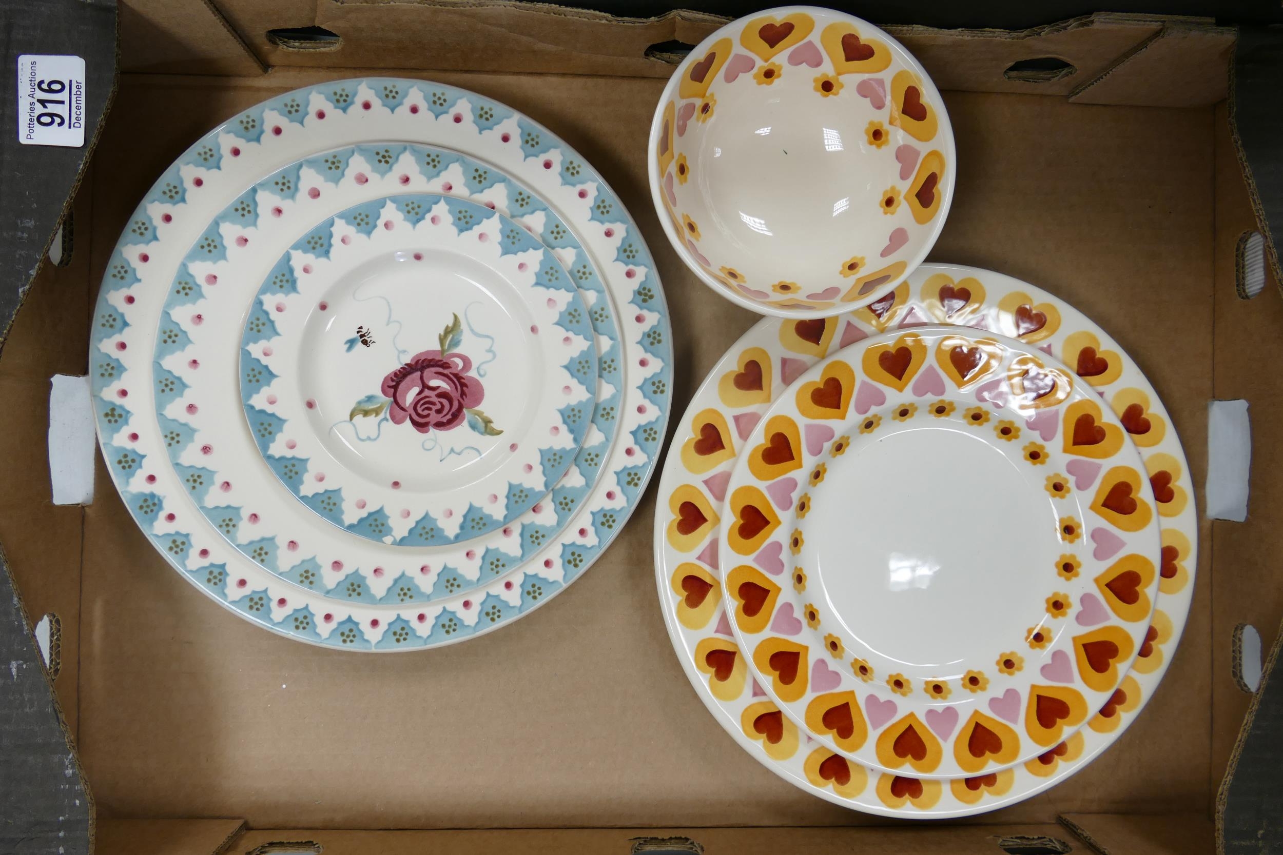 Emma Bridgewater Floral & Sweetheart Patterned Plates & Bowls, largest diameter 28cm(6)