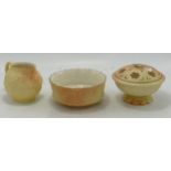Royal Worcester blush ivory jug, bowl and pot pourri dish (3)
