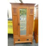 Art Nouveau Single Wardrobe with carved panel decoration, 199 x 107 x 42cm