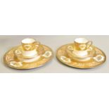 De Lamerie Fine Bone China heavily gilded Majestic patterned Coffee Can Sets & side plates ,