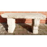 Stone garden ornament of a classic seat, curved seat on classic plinths