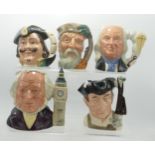 Royal Doulton small size character jugs John Doulton D6656, Benjamin Franklin D6695, Capt Henry