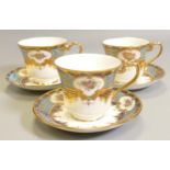 De Lamerie Fine Bone China heavily gilded Countess Floribunda patterned Cup & Saucer Sets ,